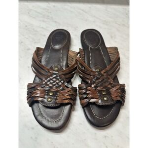 Frye‎ Jayce Huarache Leather Slide Sandals Brown Woven Slip-On Boho 7